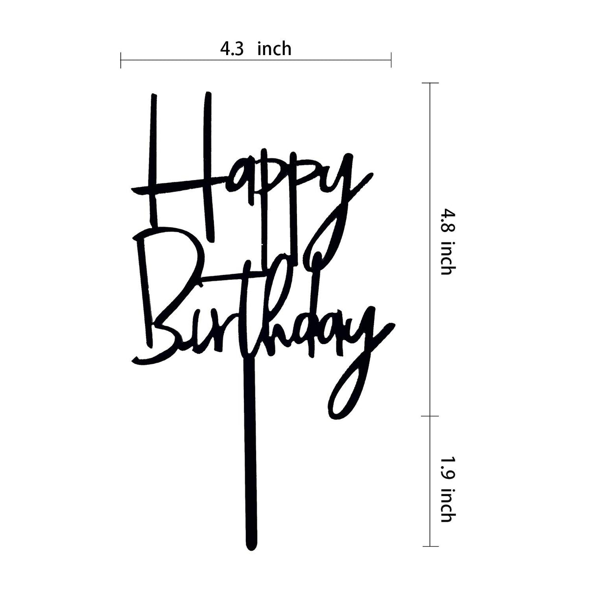 JIEEIN Happy Birthday Cake Topper - Black Acrylic, Model NJ-0055, Party Decorations