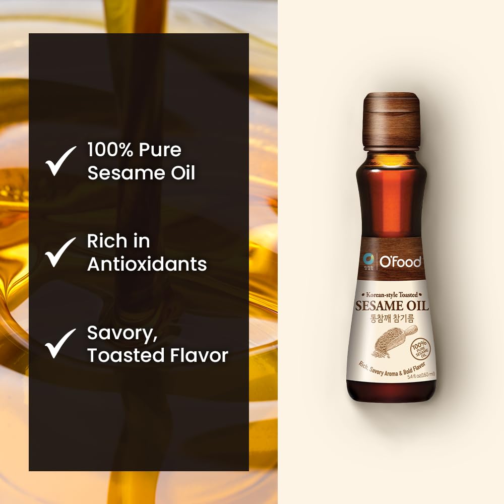 Chung Jung One OFood enhanced Sesame Oil  5.4 Fl Oz  100% Pure Sesame Seed Oil  Korean-Style Toasted  Rich and Nutty Flavor  Good for Cooking  Stir-fry  Noodles  Dressing  Drizzle