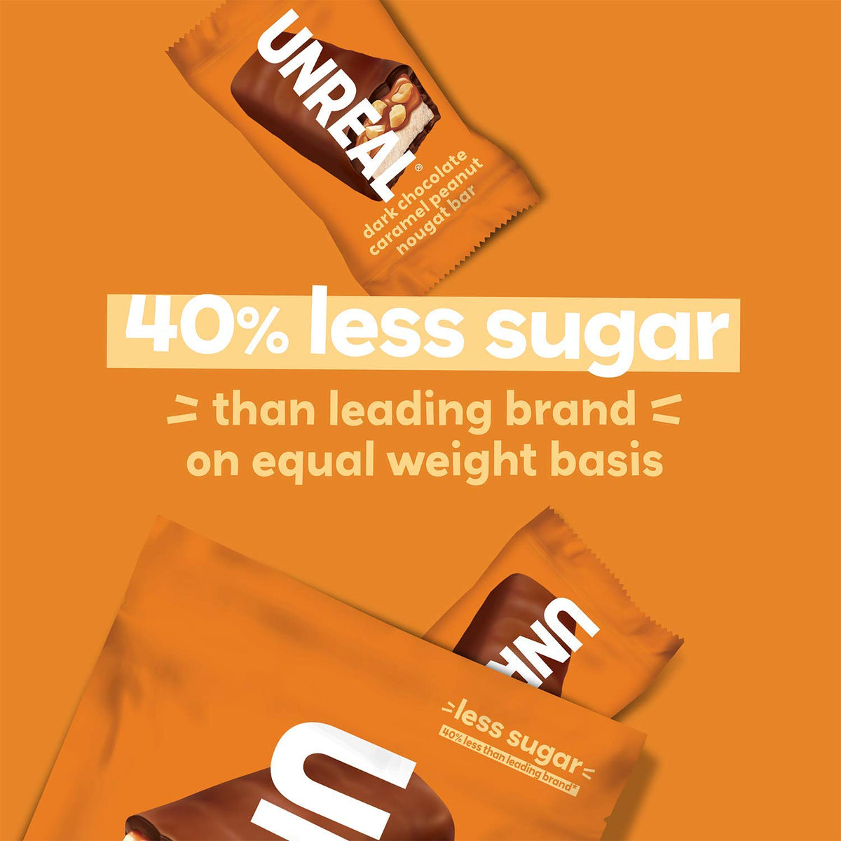 UNREAL Dark Chocolate Caramel Peanut Nougat Bars (1 Bag), 70% Organic Ingredients, Fair Trade, Non-GMO, No Corn Syrup, Sugar Alc