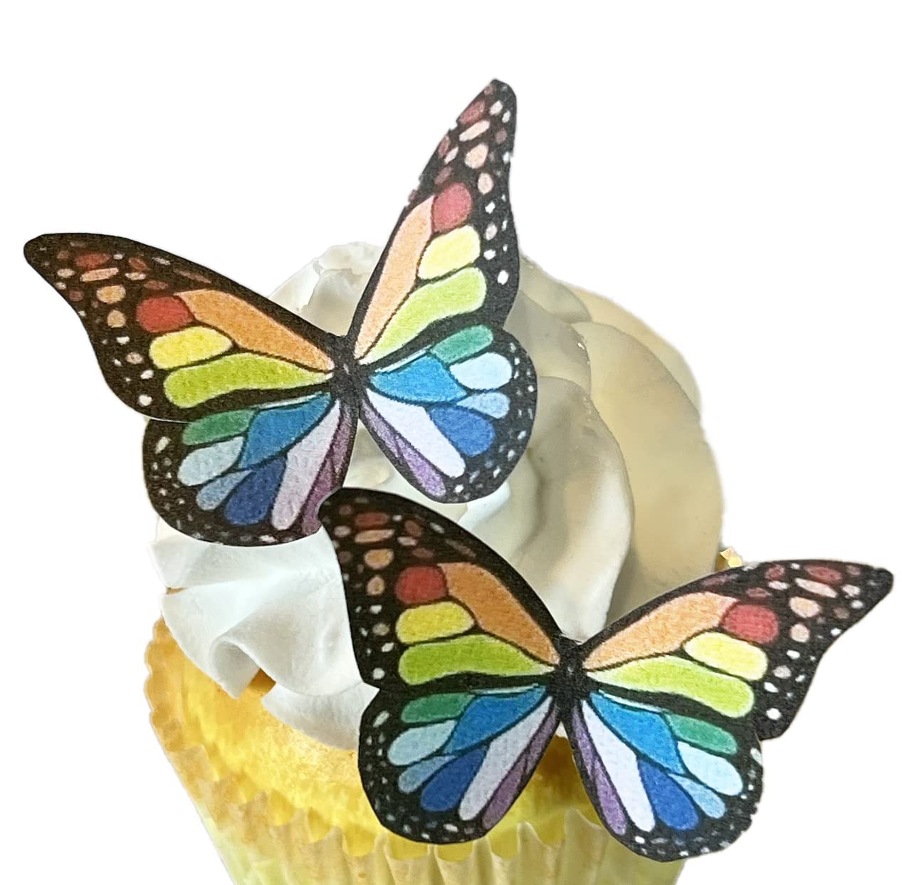 Sugar Robot Inc. Edible Butterflies Cake Toppers, Wafer, 1.5-1.75 inches, Rainbow Monarch