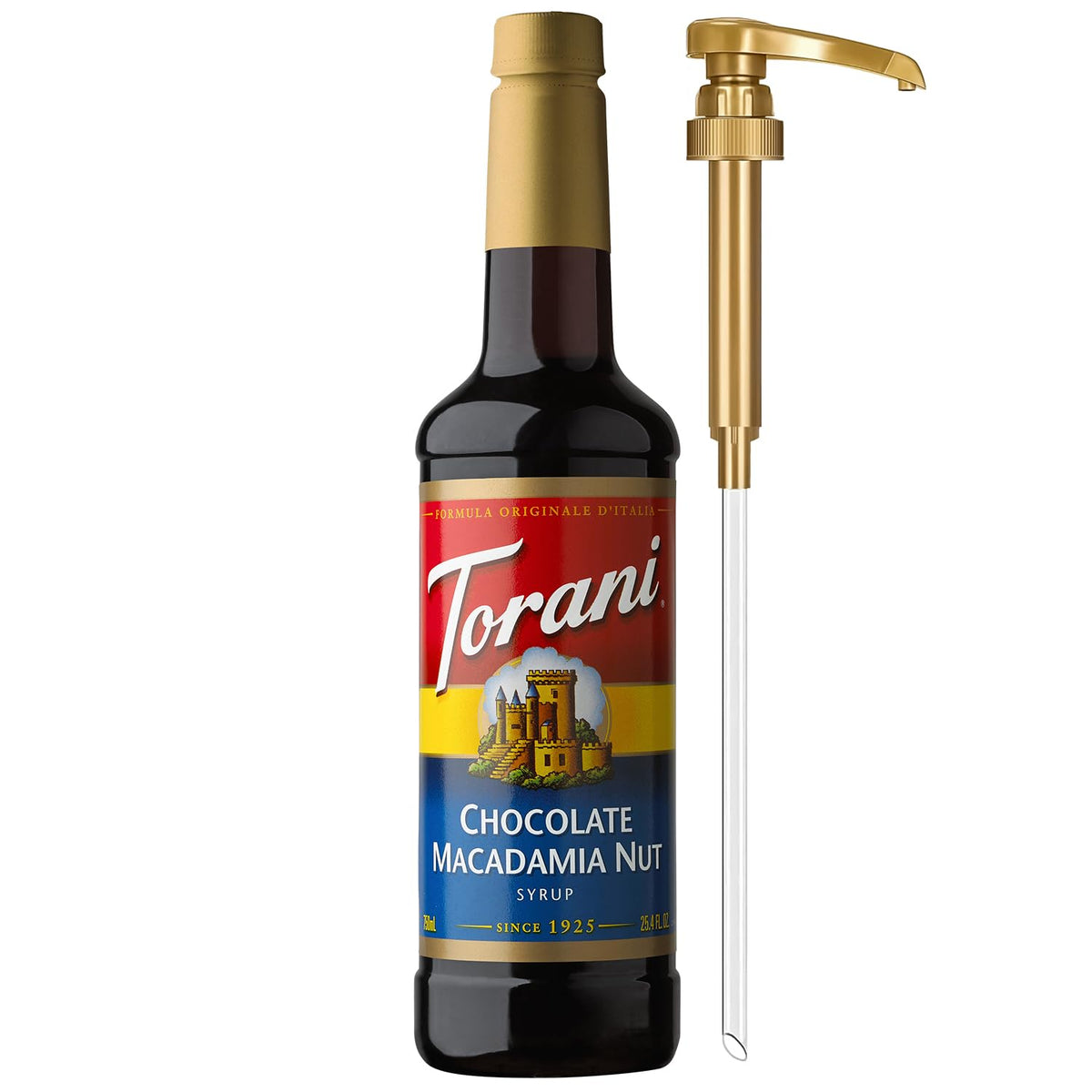 Torani Coffee Syrup, Chocolate Macadamia Nut Flavored Syrup for Drinks, Pump Included, 25.4 Fl Oz