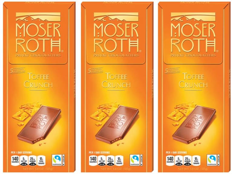 Generic Roth Moser Toffee Bits Milk Chocolate Bar, Individually Wrapped, 4.4oz Each, 3 Pack