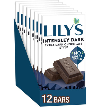 LILYS Intensely Dark Extra Dark Chocolate Style No Sugar Added, Sweets Bars, 2.8 oz (12 Count)