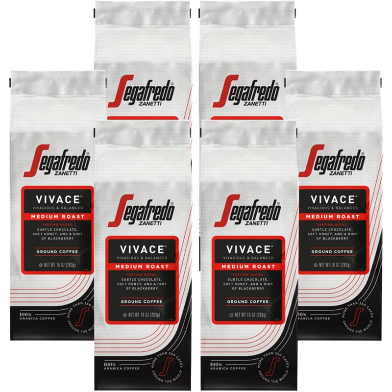 Segafredo Zanetti Ground Coffee - Made with Arabica Coffee - Medium Roast  Balanced with Smooth Acidity - Colombian & Brazilian Blend - Vivacious Medium Body - Vivace  10oz Bag  Pack of 6