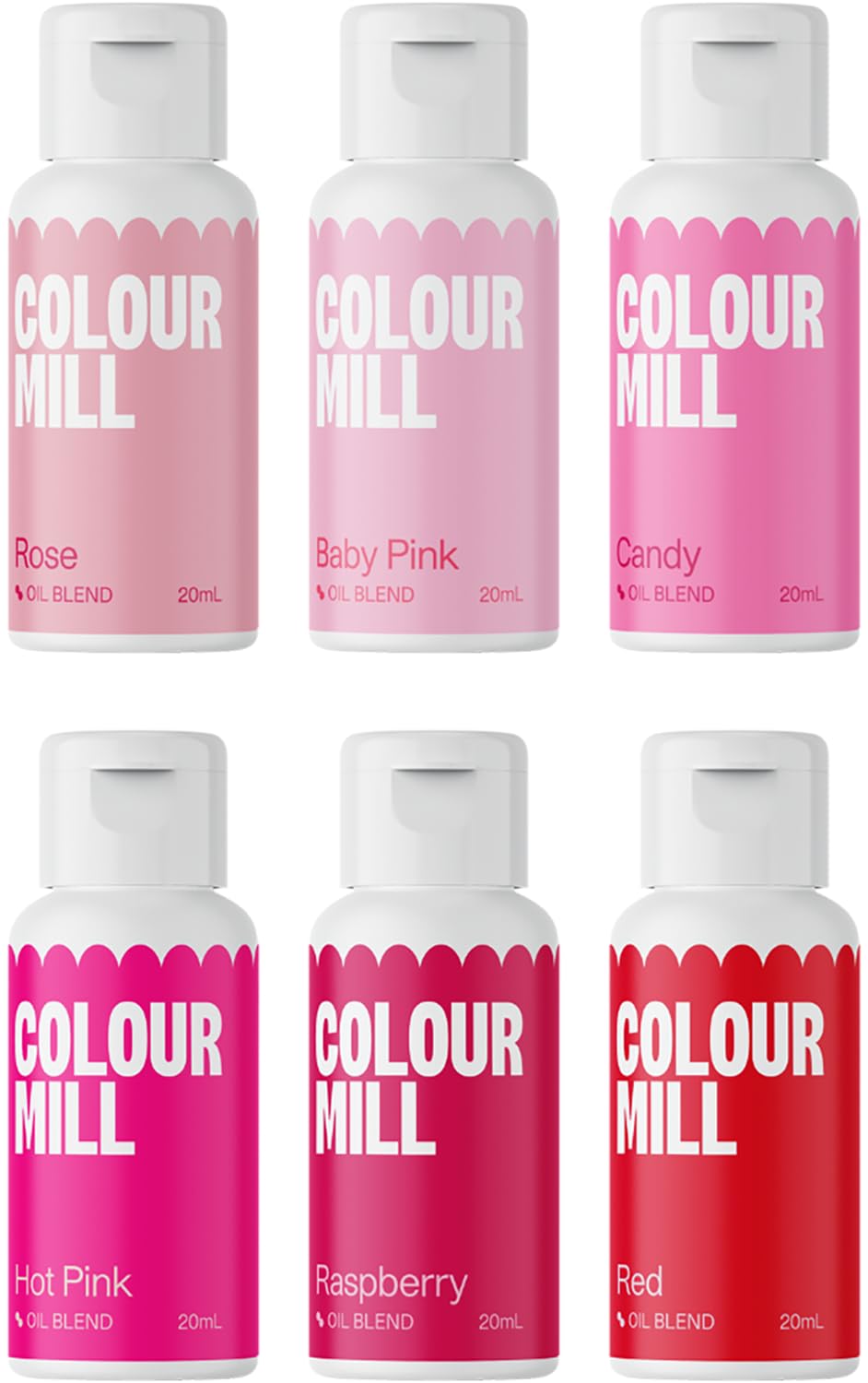 Colour Mill Oil-Based Food Coloring, 20 Milliliters Each Of 6 Colors: Baby Pink, Candy, Hot Pink, Raspberry, Red And Rose