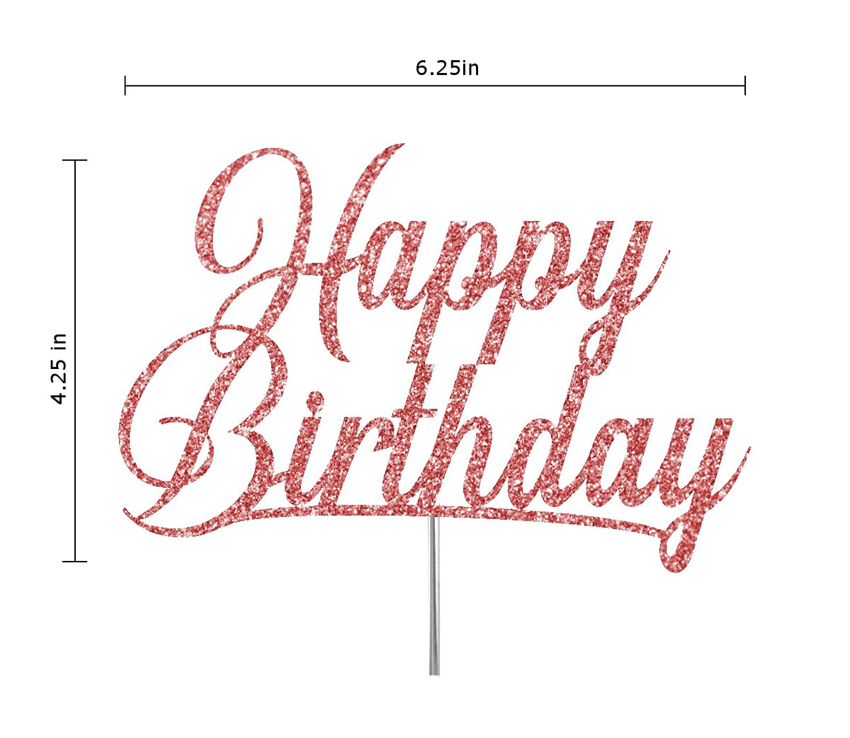 RokAPary Happy Birthday Glitter Cake Topper, Acrylic, Double-Sided, Rose Gold