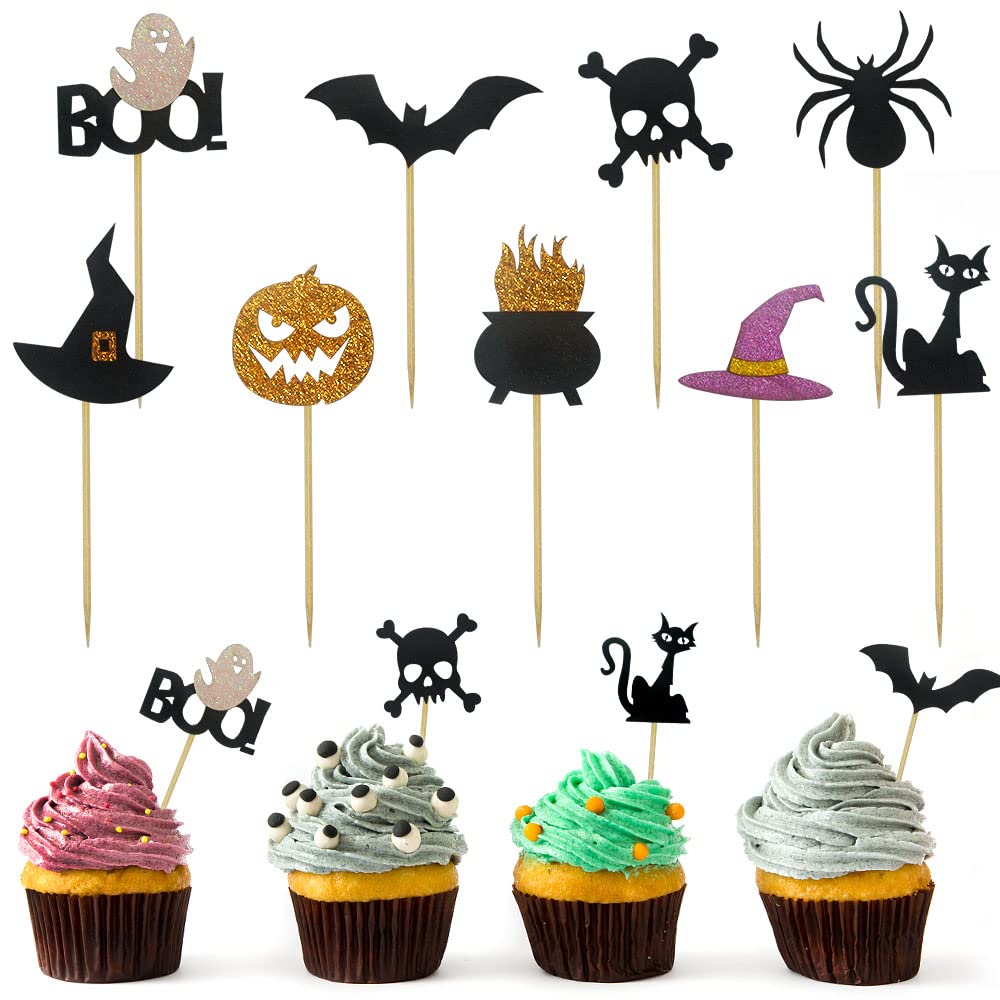 Halloween Cupcake Toppers, Halloween Bats Spider Boo Pumpkin Cake Topper, Halloween Cake Cupcake Picks Decorations For Halloween