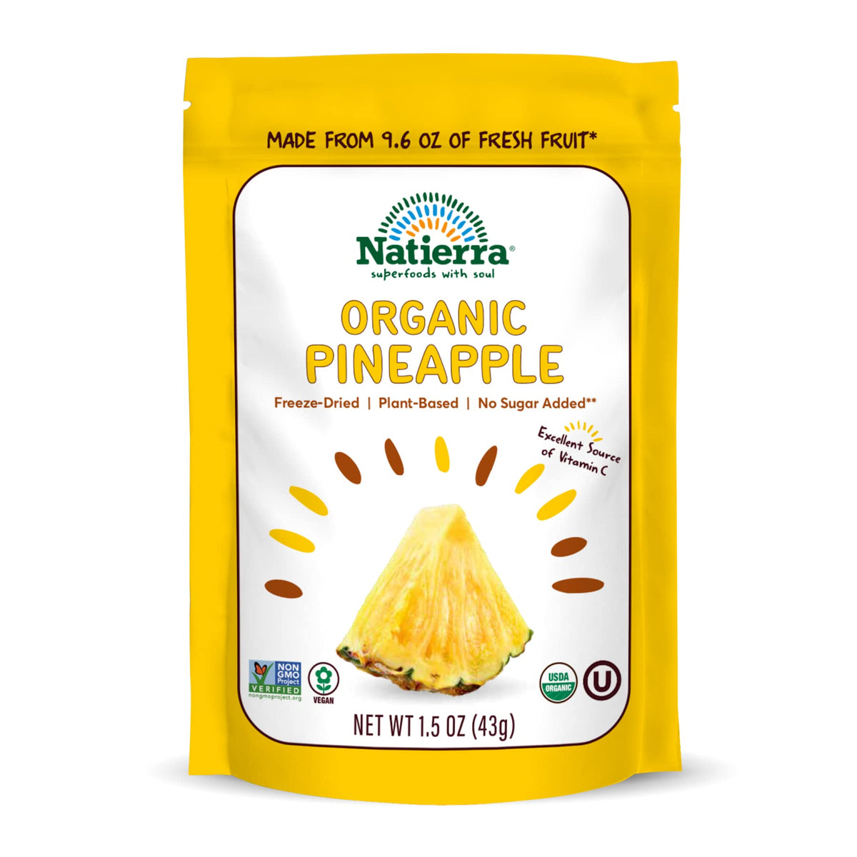 Natierra Nature'S All Foods Organic Freeze-Dried Pineapples, Usda Certified Organic, Vegan, Non-Gmo, 1.5 Ounce (Pack Of 12)
