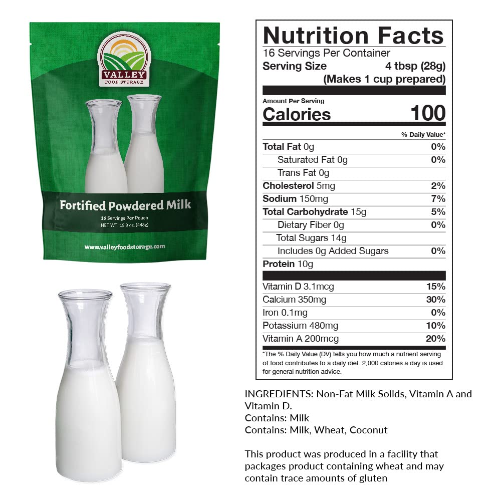 Nonfat Milk Powder 10-Bag Bucket, 158 Oz | Fortified With Vitamin A & Vitamin D | Powdered Milk Long Term Storage, Lasts 25 Year