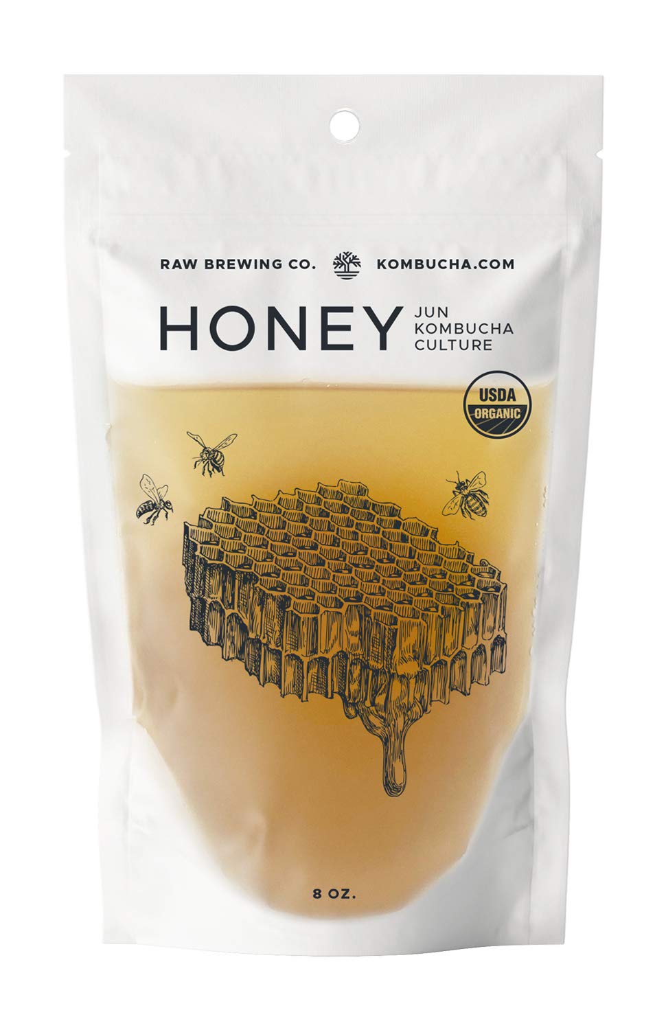 Kombucha.Com Certified Organic Jun Kombucha Scoby (Honey) + Super Strong Starter Liquid. 8 Oz. Makes 1/2 Or 1 Gallon. Includes F