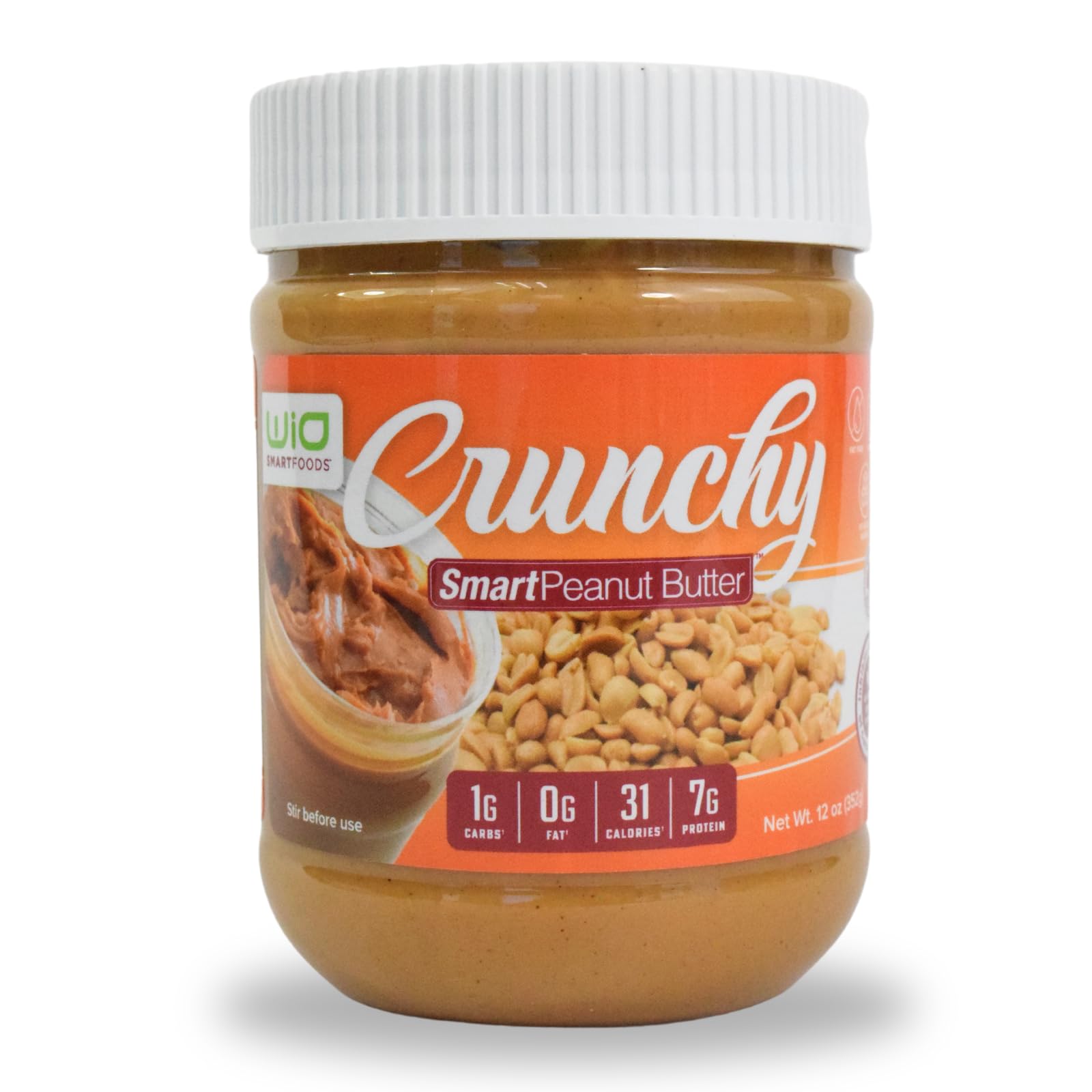 WiO SmartFoods Peanut Butter, 48-Oz, Healthy Crunchy, Low-Carb, Fat-Free, Keto-Friendly, Spread, Perfect for Toast, Sandwiches, 
