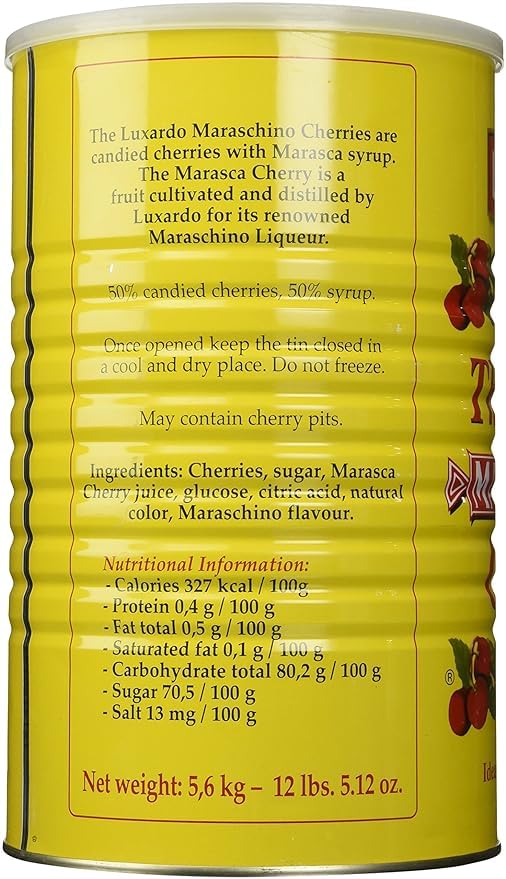 Luxardo Maraschino Cherries - Gourmet Cherries for Cocktails - 12 lbs Can - Approximately 890 Cherries - Product of Italy