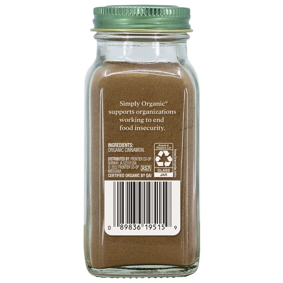 Simply Organic Ground Ceylon Cinnamon, Certified Organic, Vegan | 2.08 oz | Pack of 2 | Cinnamomum verum J. Presl