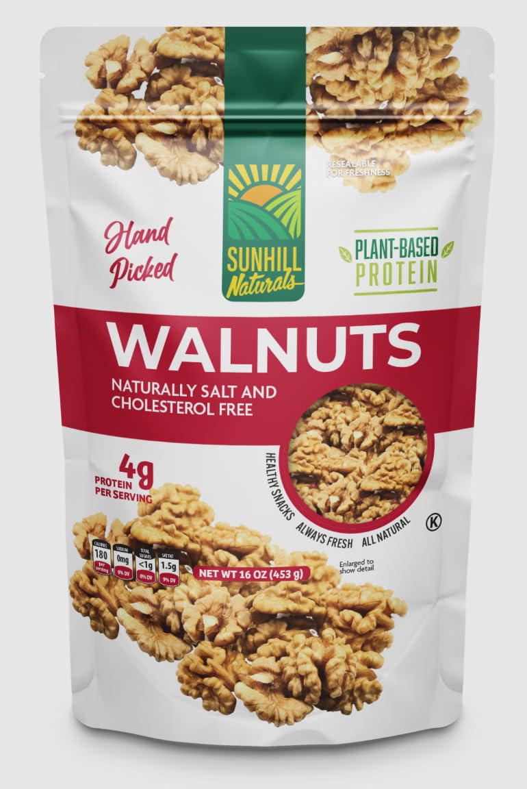 Sunhill Naturals Premium Raw Shelled Walnuts - Halved Unsalted Chandler Walnuts, 7 x 10 x 2.5 inches, Ideal for Smart Snacking