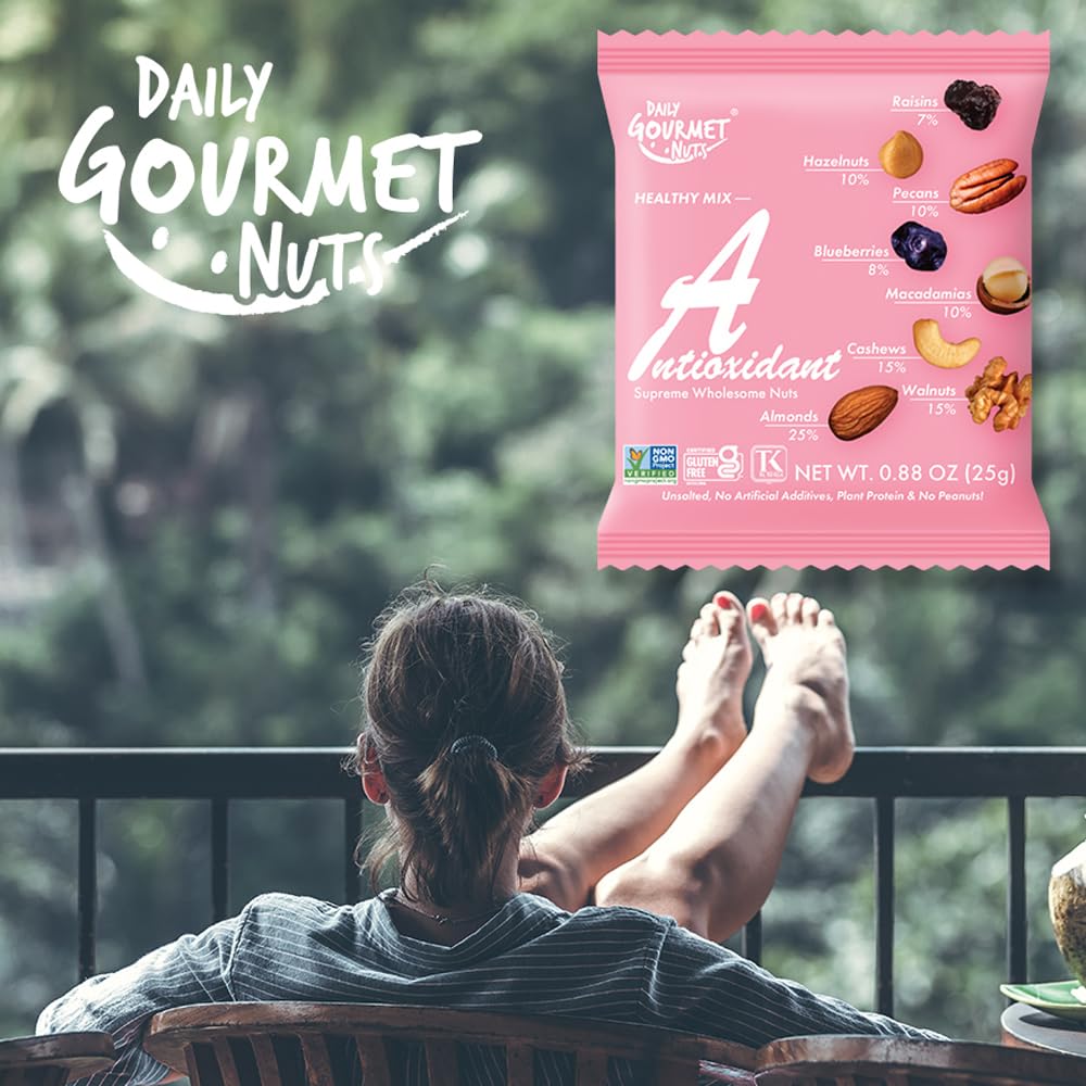 DAILY GOURMET NUTS Unsalted Mixed Nuts Snack Packs, 0.88 Ounce (Pack of 24)