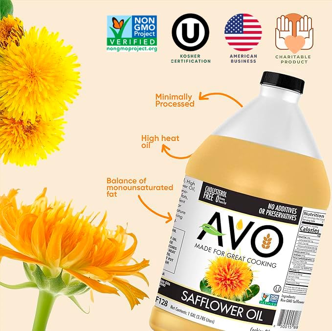 Avo Naturally Processed Non-Gmo High Oleic Safflower Oil, 1 Gallon
