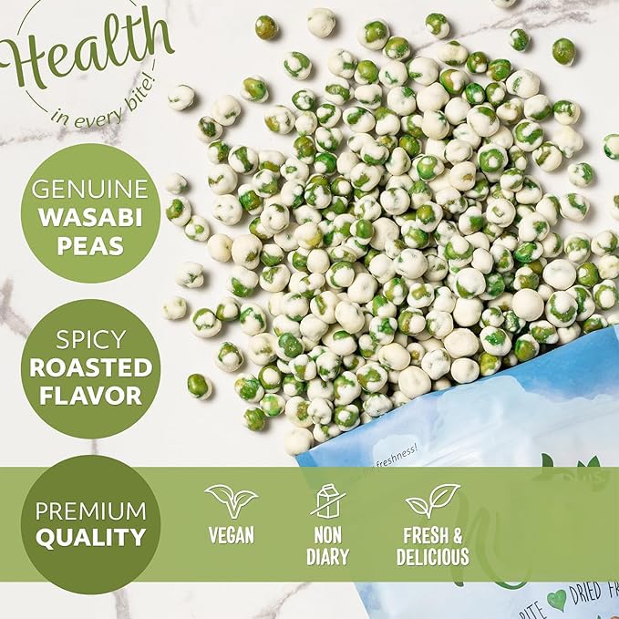NUTS U.S. Wasabi Coated Green Peas, Vegan, Crunchy & Spicy, 32 Ounce Resealable Bag