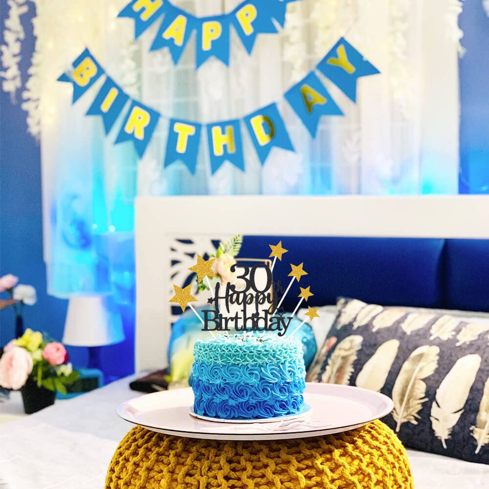 Pargleev Glittery 30Th Happy Birthday Cake Topper With Star,Personalised 30 Birthday Cake Toppers Party Decorations Party Suppli