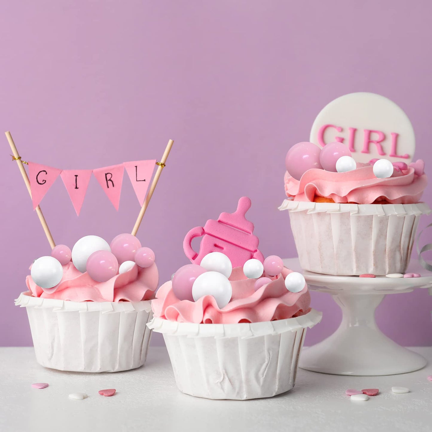 Jetec Mini Balloon Cake Topper Set, 66 Pieces, Foam and Faux Pearl, Pink and White for Birthday, Graduation, Baby Shower