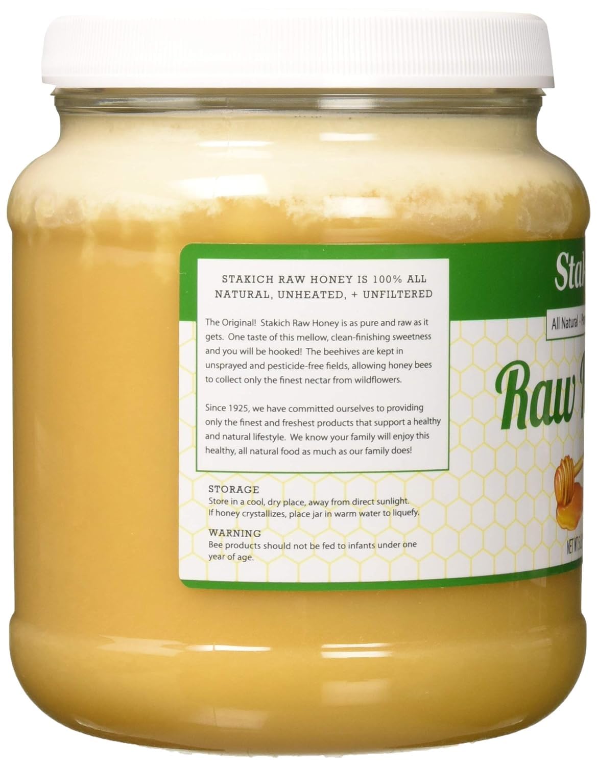 Stakich Raw Honey - Pure Unprocessed Kosher - 5 Pound (80 Ounce)