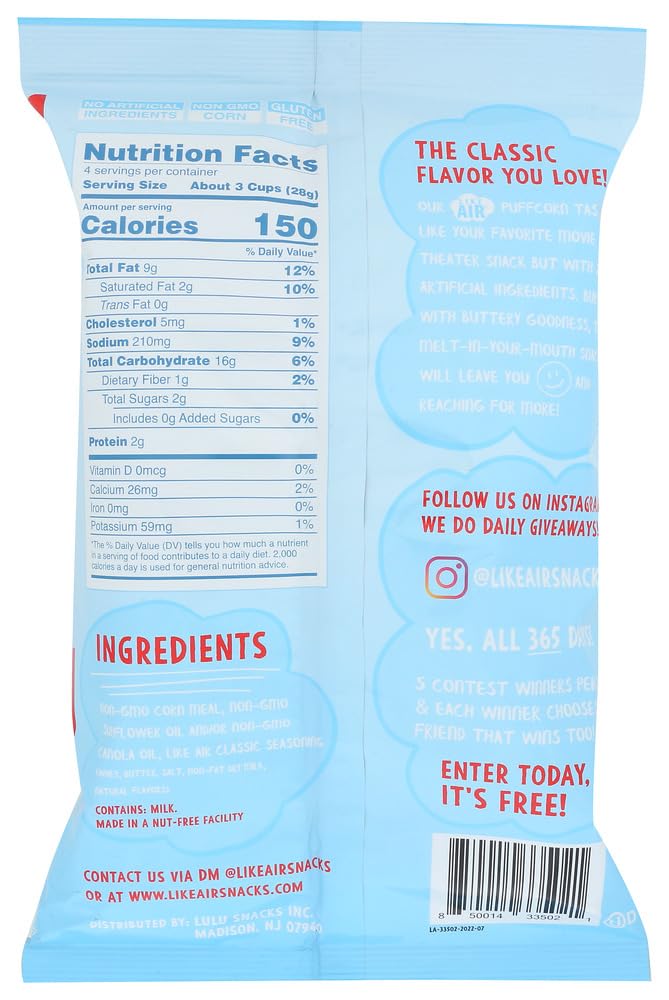 Like Air Puffcorn (Classic) | 2 4oz Bags | 50 Calories Per Cup | Gluten Free | Nothing Artificial
