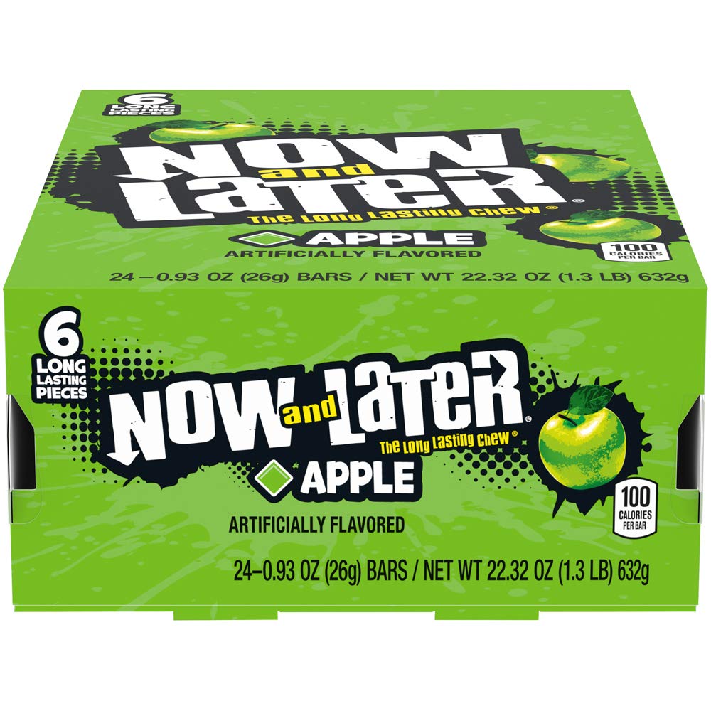Now And Later Original Taffy Chews Candy, 0.93 Bar, Apple, 22.32 Ounce (Pack Of 24)