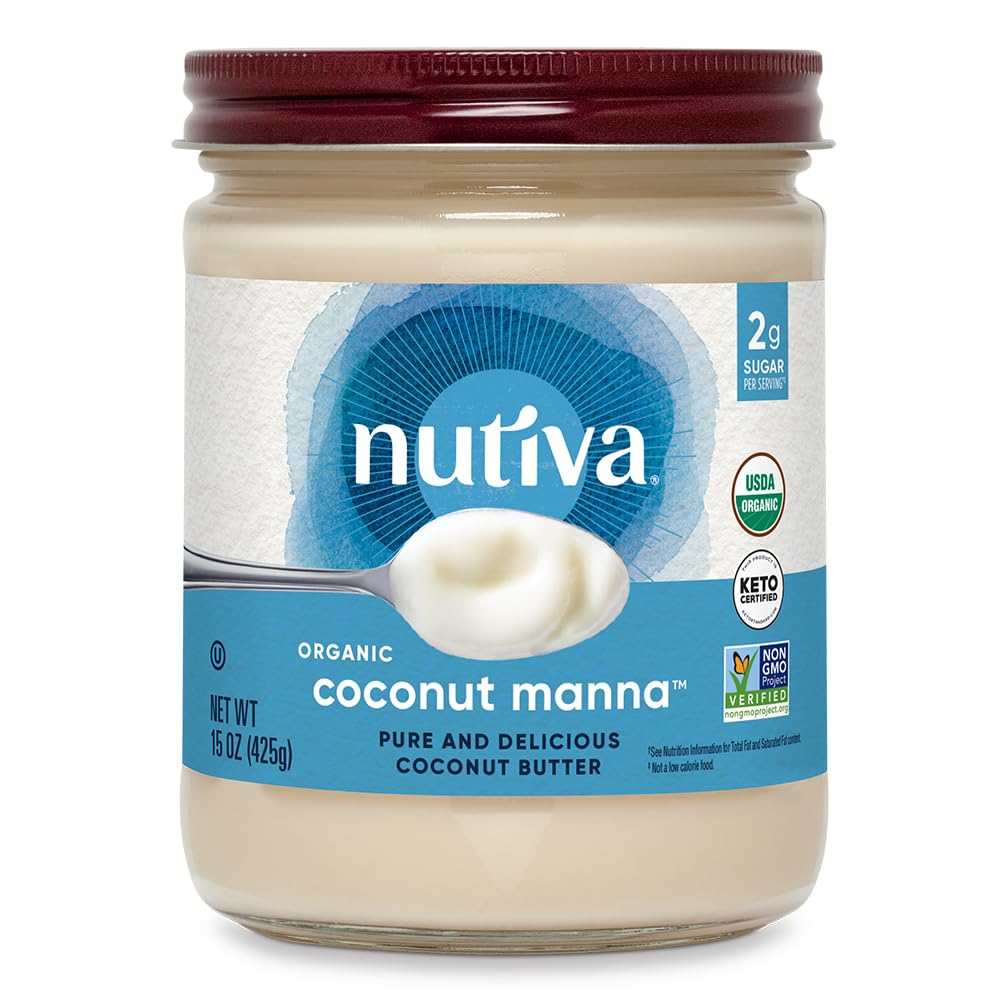 Nutiva Organic Coconut Manna Pur  ed Coconut Butter, 15 Oz, USDA Organic, Non-GMO, Vegan, Gluten-Free & Keto, Creamy Spread for 