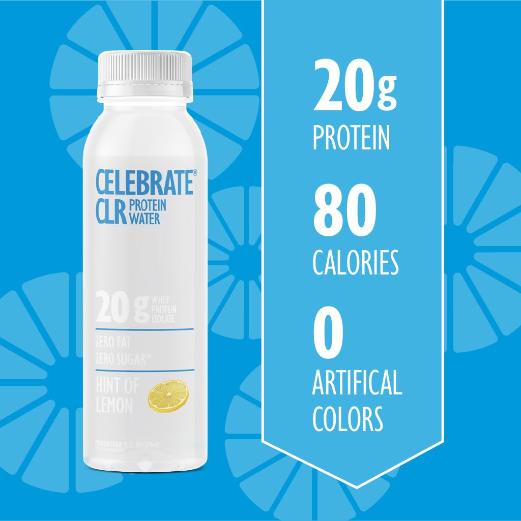Celebrate Bariatric dietary products CLR Whey Isolate Protein Water, 20g Protein, Gluten Free, Sugar Free, 12 Fl Oz, Pack of 12