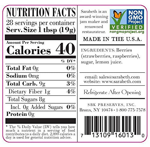 Sarabeths Strawberry Raspberry Spreadable Fruit, 18 oz (Pack of 2), 1.12 lb Total Weight