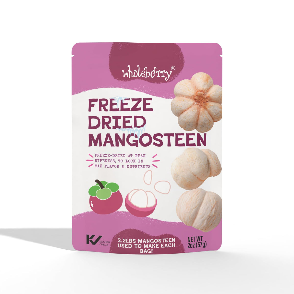 Wholeberry Freeze Dried Mangosteen 2oz Freeze Dried Fruit Snack Perfect for Smoothies, Baking, Yogurt & Tea - 100% Natural Ripe 