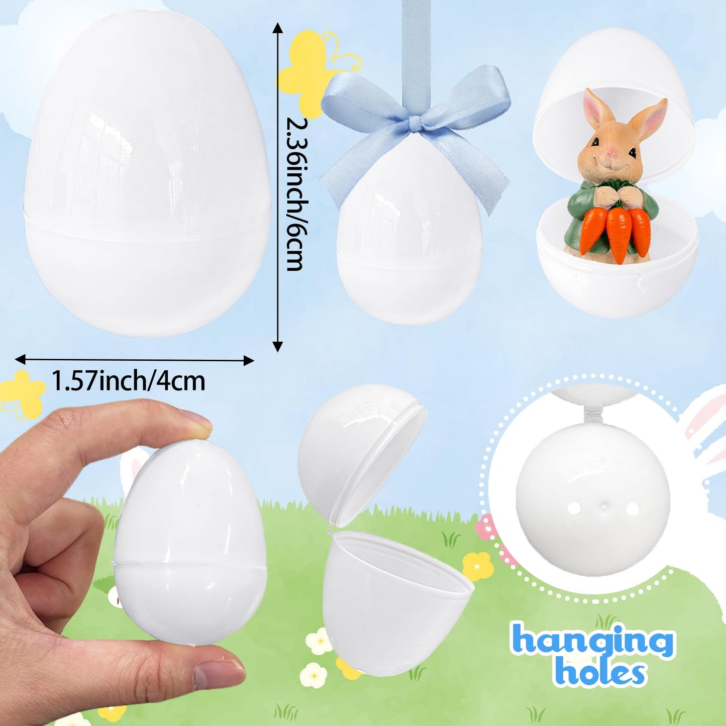 Baaxxango 100 Pack Empty Plastic Easter Eggs, Fillable DIY White Eggs for Candy and Party Favors