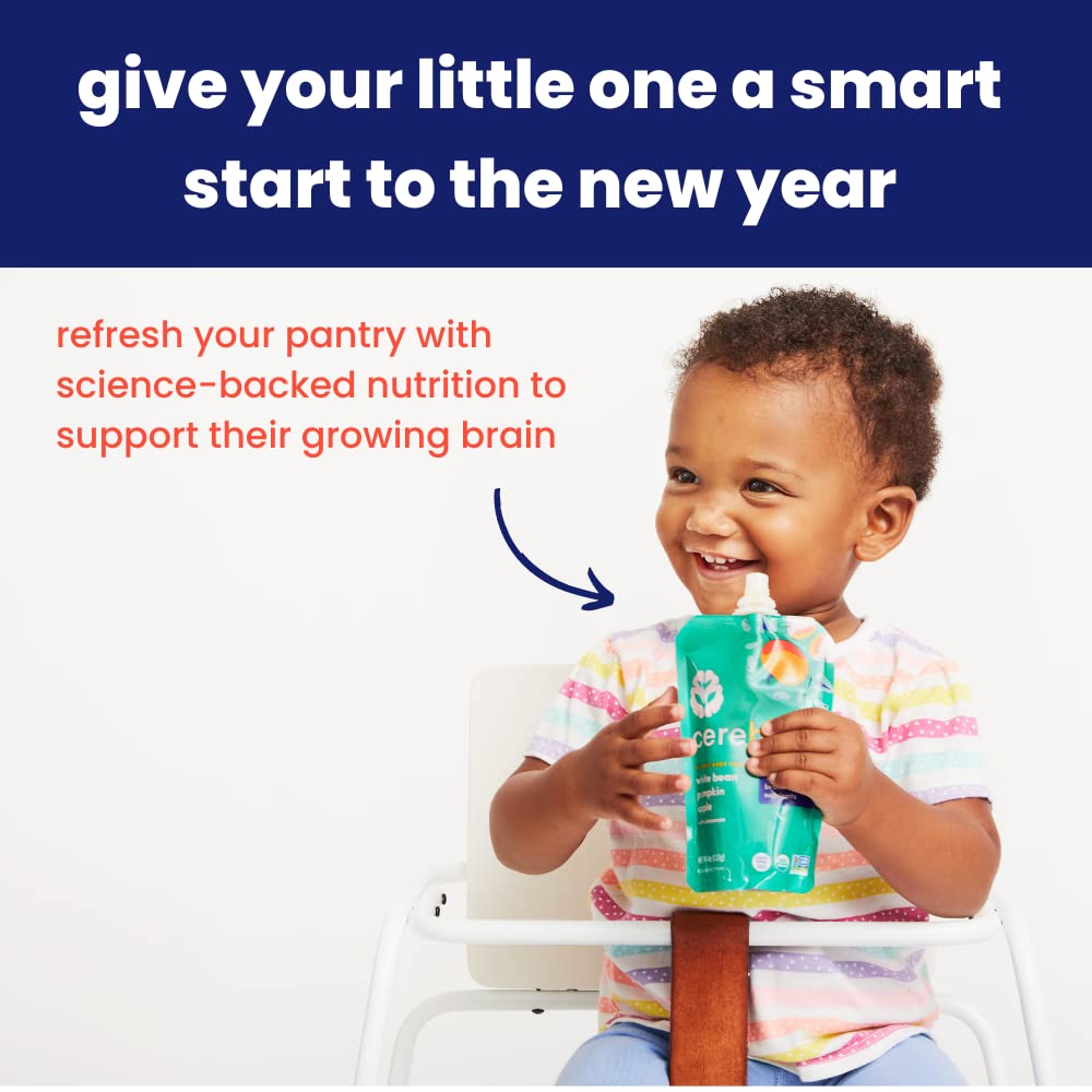 Cerebelly Organic Baby Food Pouches, Kale Sweet Potato Apple Purees, 16 Nutrients, No Added Sugar, Fiber & Non-GMO, 4oz, 12 Pack