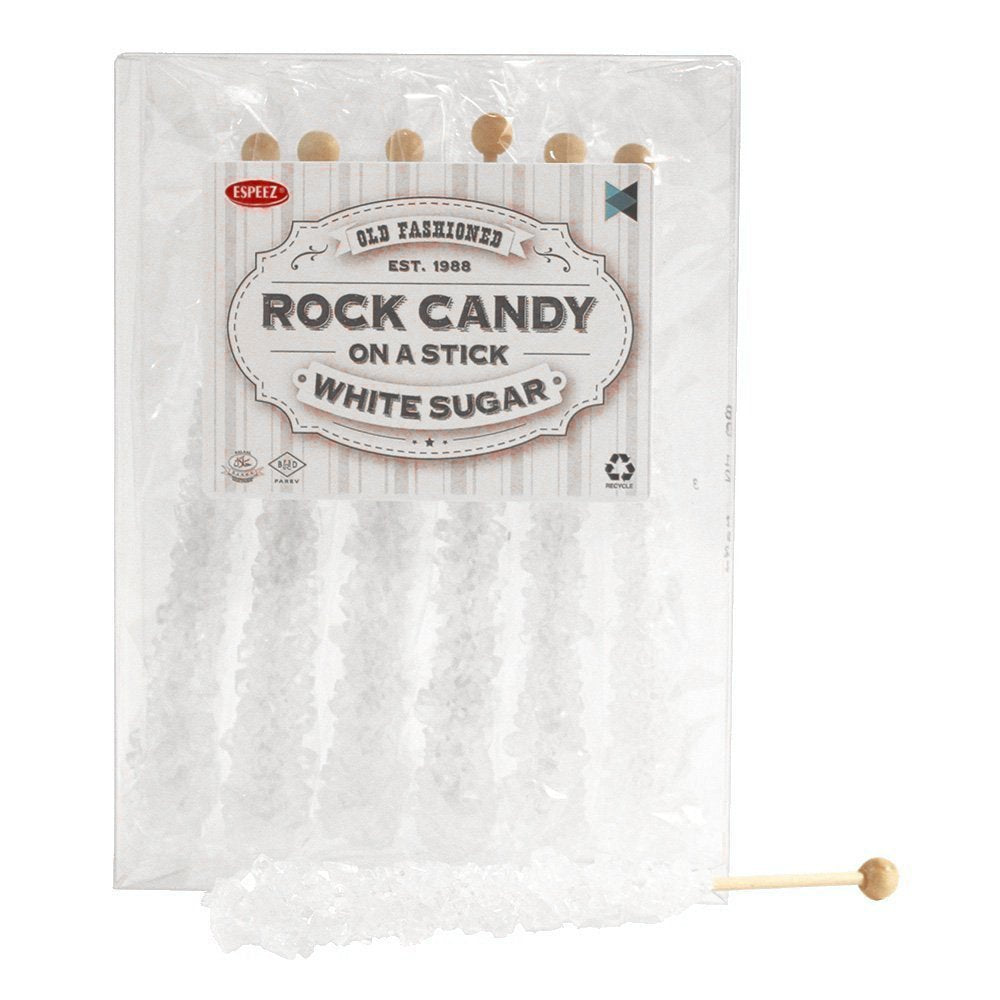 Espeez Extra Large Rock Candy Sticks - 6 Count - Individually Wrapped - Yellow, White, Green, Pink