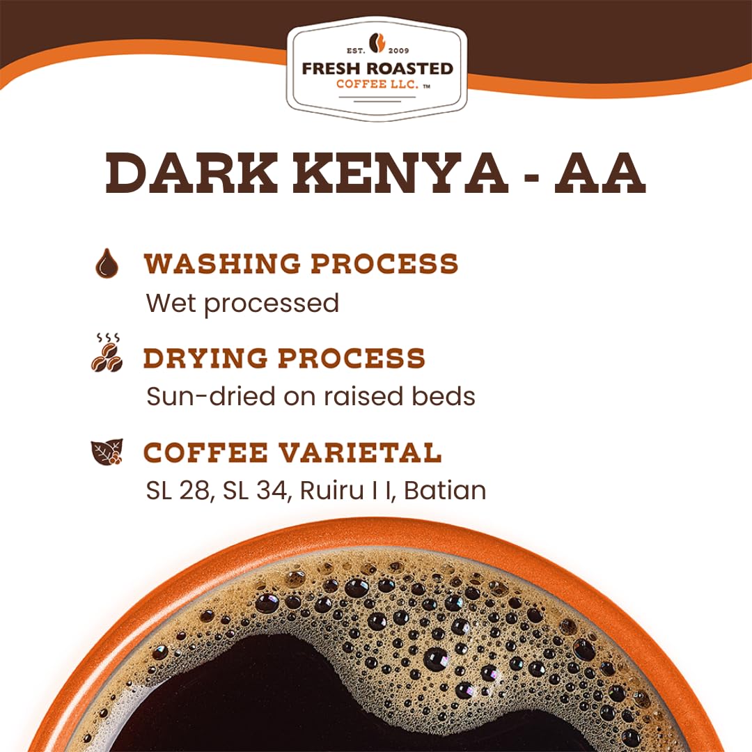 Fresh Roasted Coffee Dark Kenya AA Ground Coffee, Dark Roast, 5 lb (80 oz), Kosher