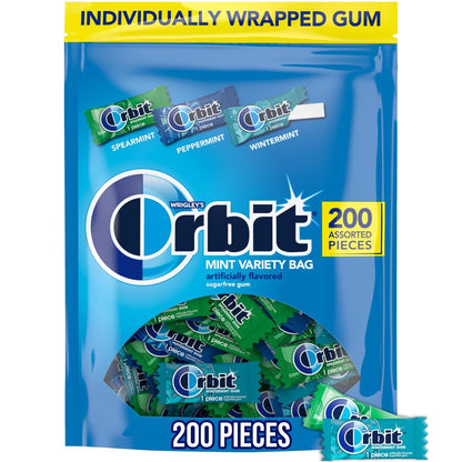 ORBIT Peppermint, Spearmint, & Wintermint Assorted Sugar Free Chewing Gum Bulk Pack, 13.4 oz 200-Piece Bag
