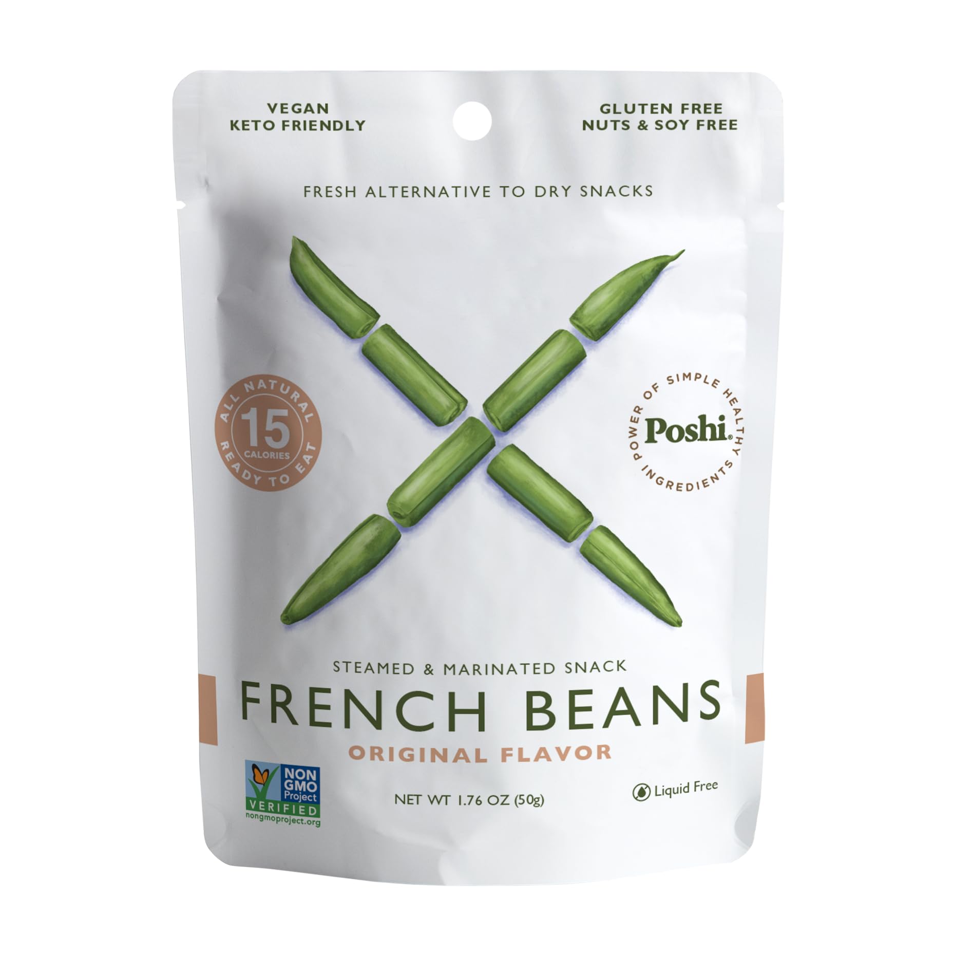POSHI Marinated French Green Bean Snack Pack | Original Flavor | Keto, Vegan, Paleo, Non GMO, Low Carb + Calorie, Gluten Free, F