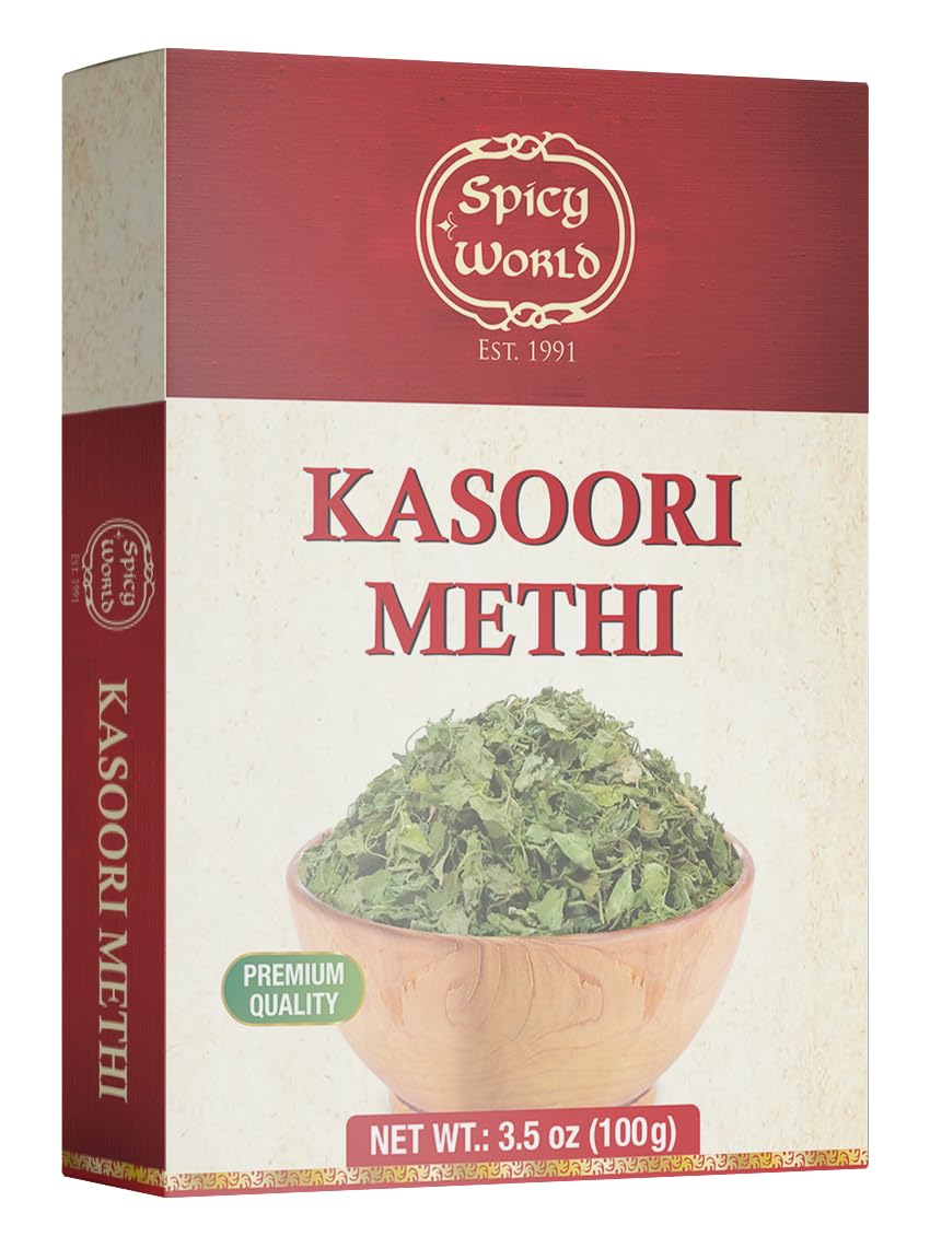 Spicy World Dried Fenugreek Leaves (Kasoori Methi) 3.5Oz Box (100G) - All Natural | Vegan | Gluten Friendly | Non-Gmo | Indian