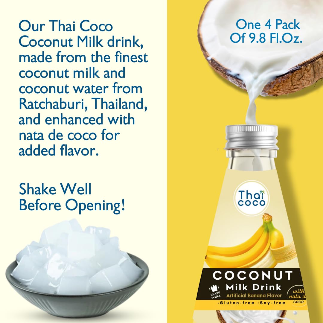 Thai Coco Banana Coconut Milk Drink with Nata De Coco - 9.8 fl oz, 4 Pack