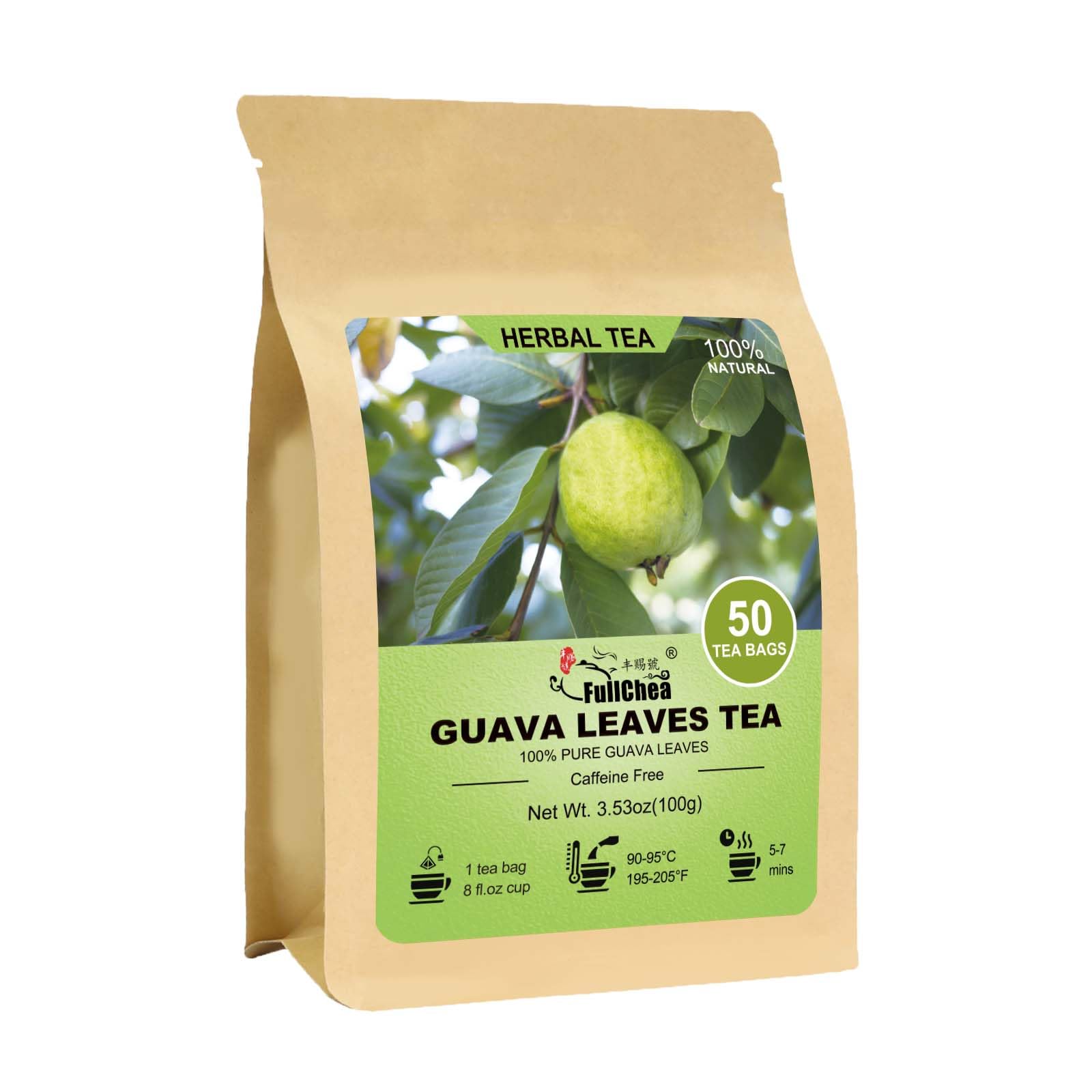FullChea Guava Leaves Tea Bags - Caffeine-Free, Non-GMO, 50 Count