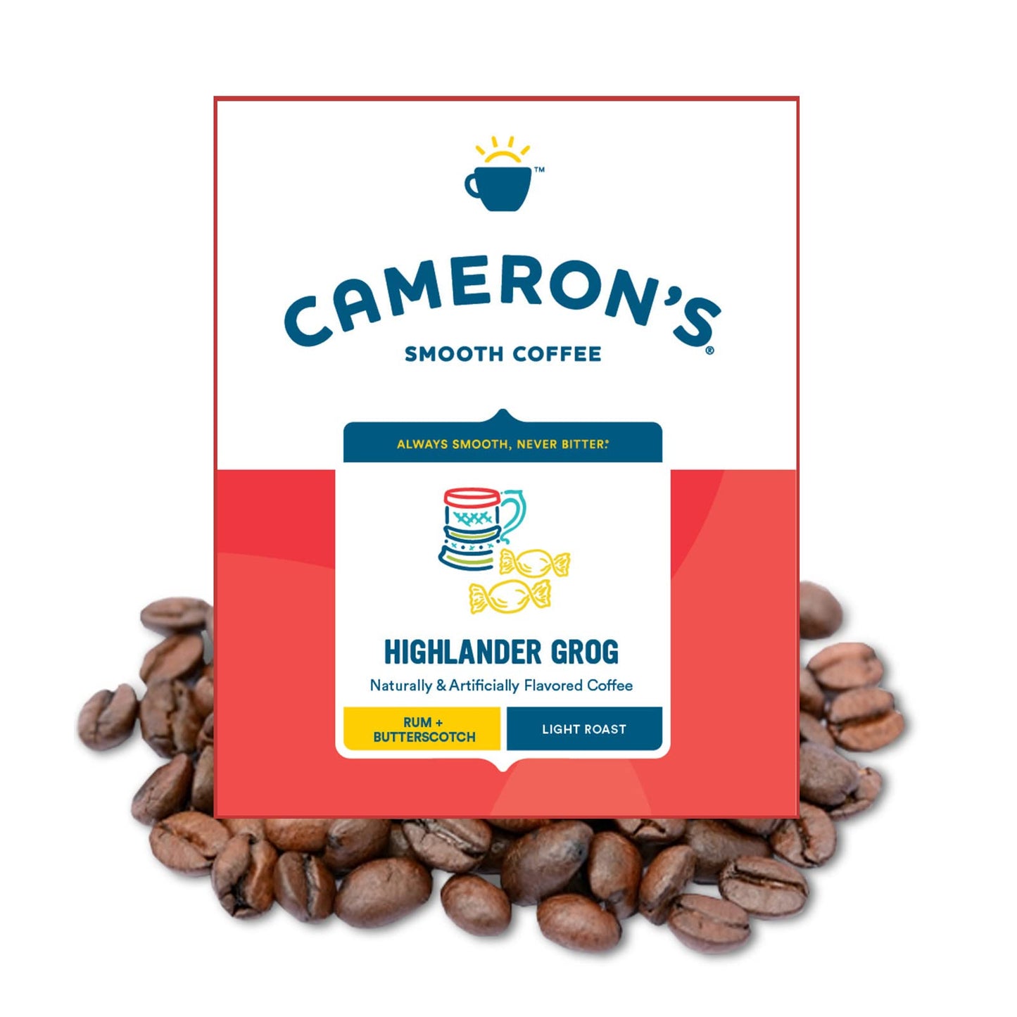 Camerons Coffee Roasted Whole Bean Coffee, Flavored, Highlander Grog, 4 Pound