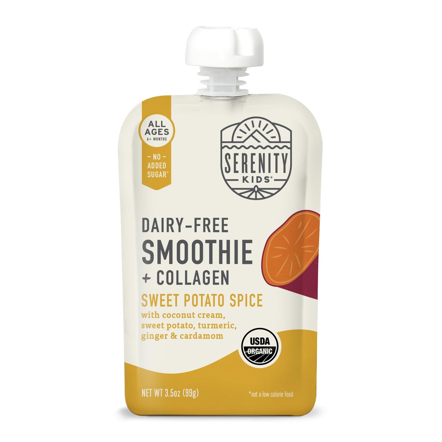 Serenity Kids 6+ Months Dairy-Free Smoothie Baby Food Pouches - USDA Organic, Grass Fed Collagen Protein - 3.5 Oz BPA-Free - Swe