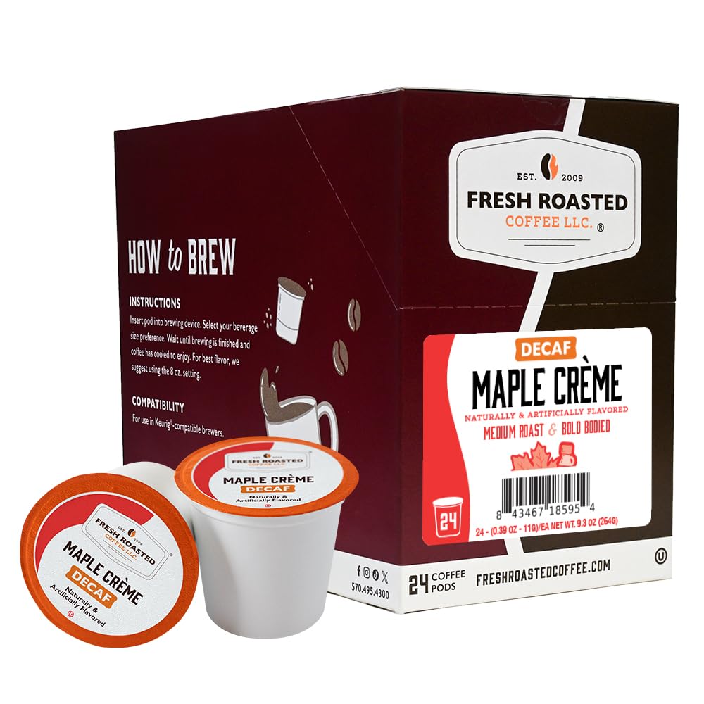 Fresh Roasted Coffee  Decaf Maple Crme  Flavored Coffee Pods  24 Count
