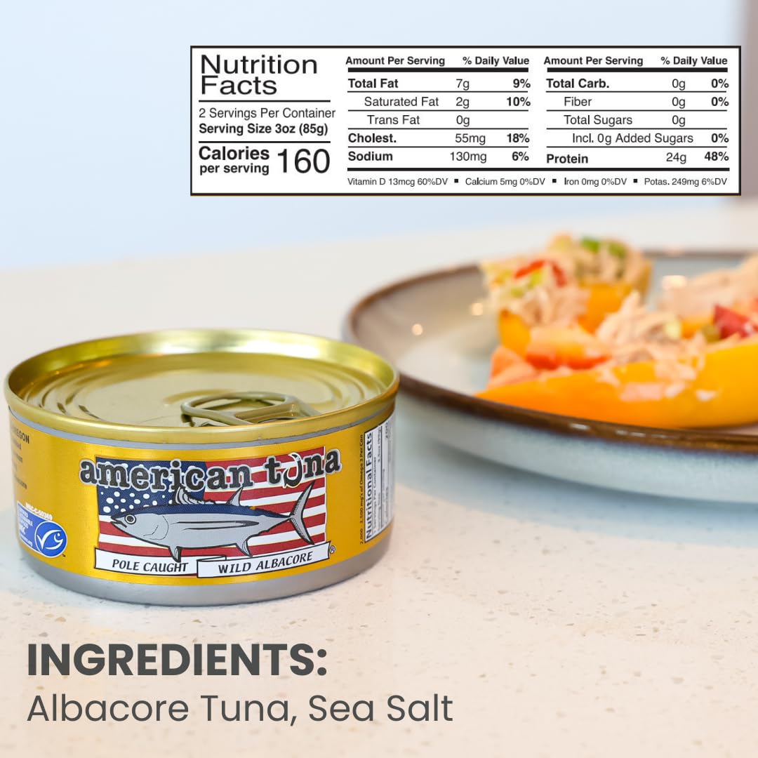 American Tuna Wild Albacore Tuna - MSC Certified, Sustainable, Sea Salt, 6 oz Can, Set of 6