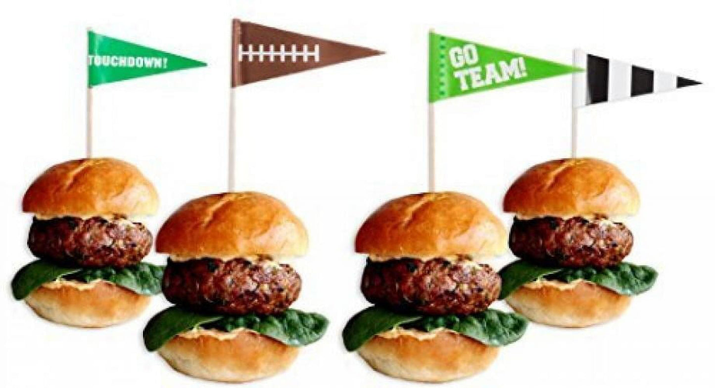 Multicolor Football Flag Wooden Food Picks - 2.5", 36 Pieces - Perfect For Game Day, Sports Parties, Birthdays, And Themed Events