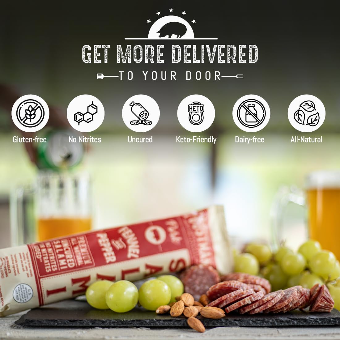 Foustmans Salami Pork Fennel and Pepper Artisanal, Nitrate-Free, Naturally Cured, Gluten-Free, Dairy-Free, Pack of 6, 8 Oz Each