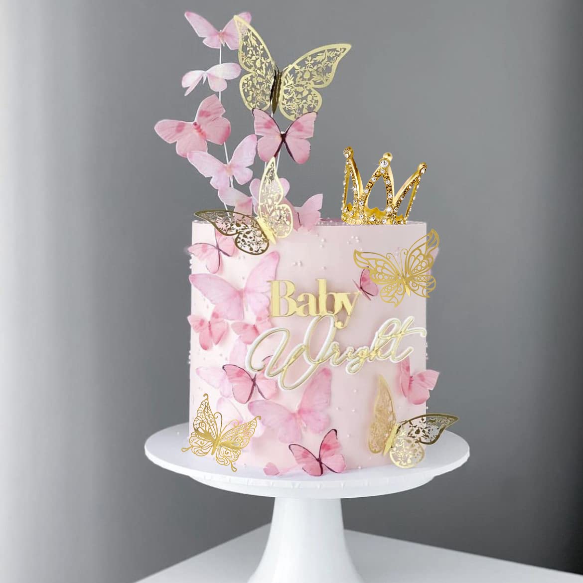 30 Pieces Mini Crown Cake Topper Small Gold Crown Mini Tiara With Gold Butterfly Decoration 3D Gold Butterflies For Flower Arran