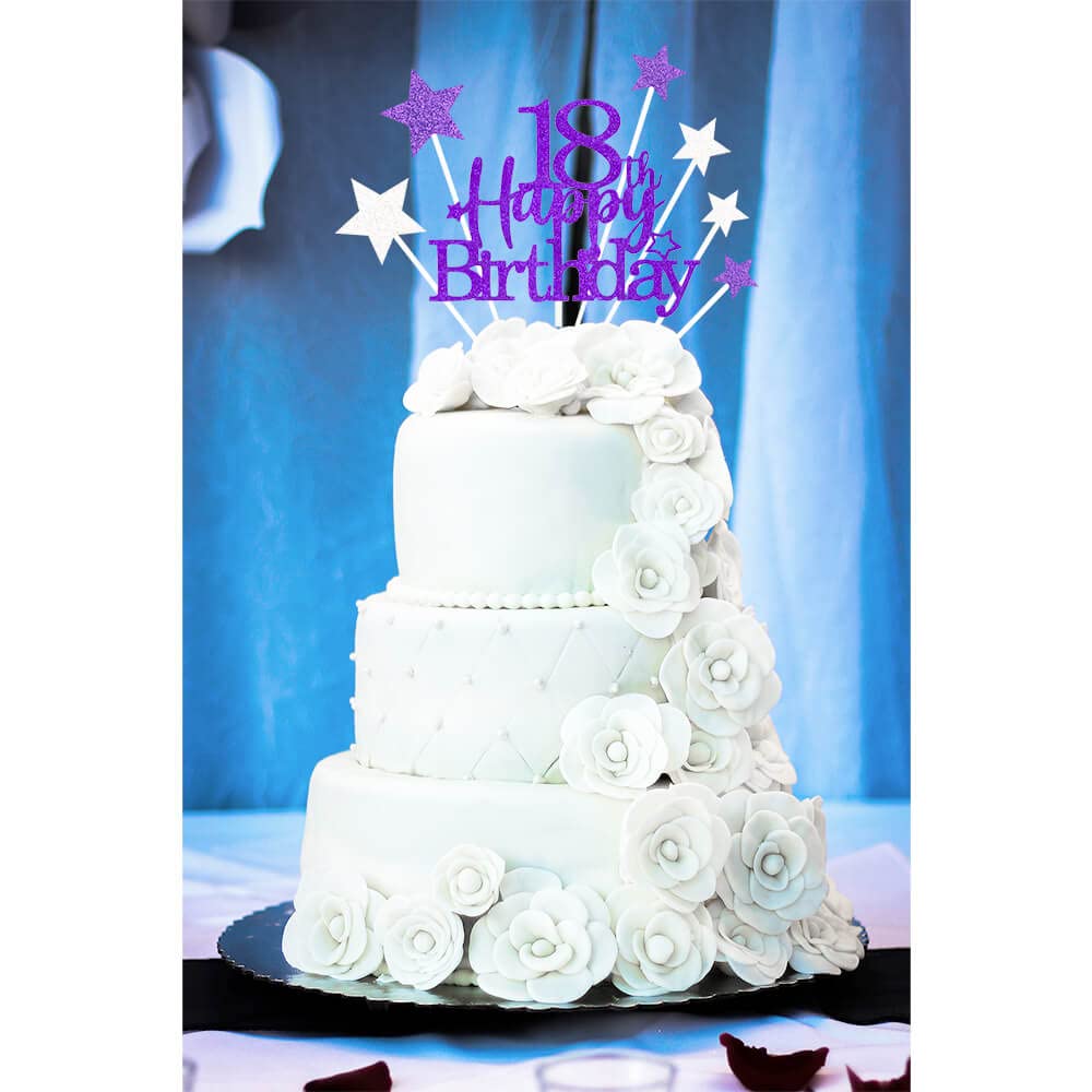 Glittery 18Th Happy Birthday Cake Topper With Star,Personalised 18 Birthday Cake Toppers Party Decorations Party Supplies For Bo