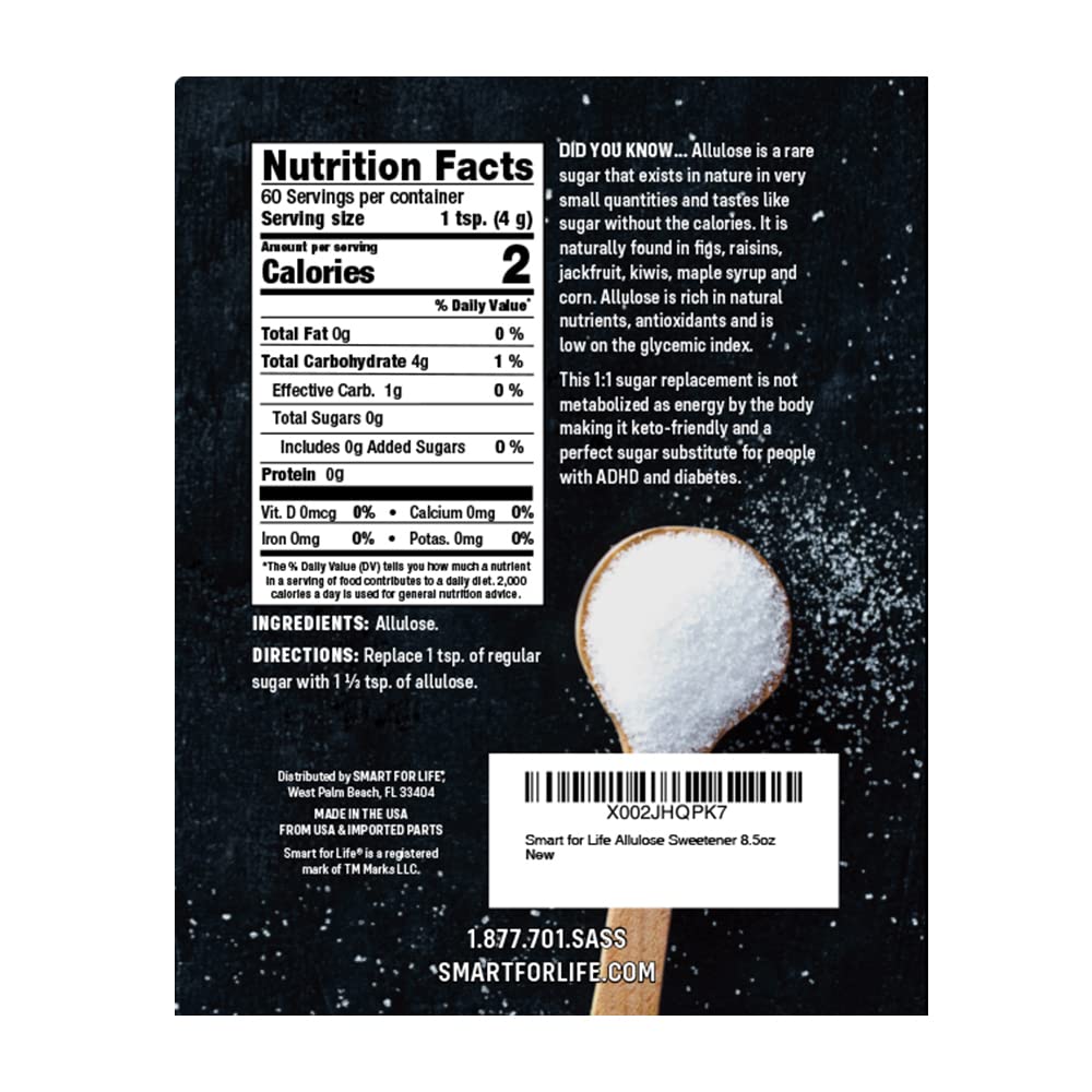 SMART FOR LIFE Allulose Sweetener - Zero Net Carbs Keto Sugar Substitute - 8.5 oz Resealable Bag