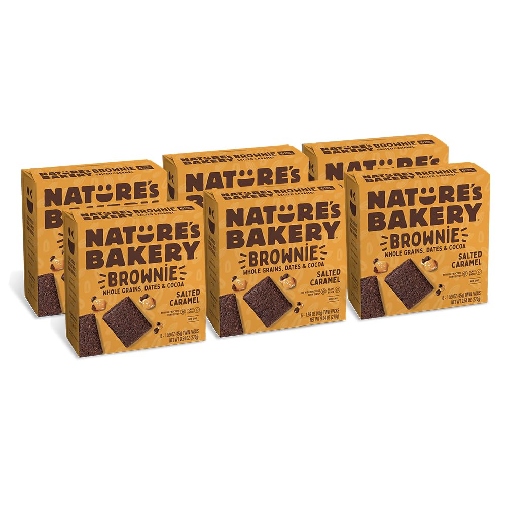 Natures Bakery Salted Caramel Brownie Bars, Whole Grains, Dates, And Cocoa, Plant Based, Dairy-Free, Snack Bar, 6 Count (Pack Of