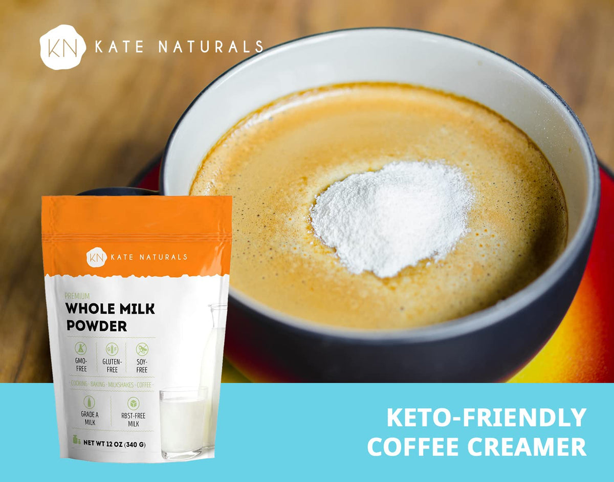 Kate Naturals Dry Whole Milk Powder for Baking & Coffee, 12oz - RBST-Free, Made in USA